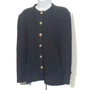 St. John Black Gold Button Down Cardigan Sweater Santana Knit Medium Classic